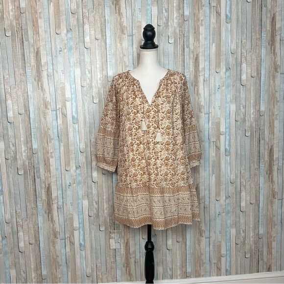 Cleobella Dresses & Skirts - Cleobella L Brown Floral Print Rosy Mini Swing Tunic Peasant Dress Boho $198